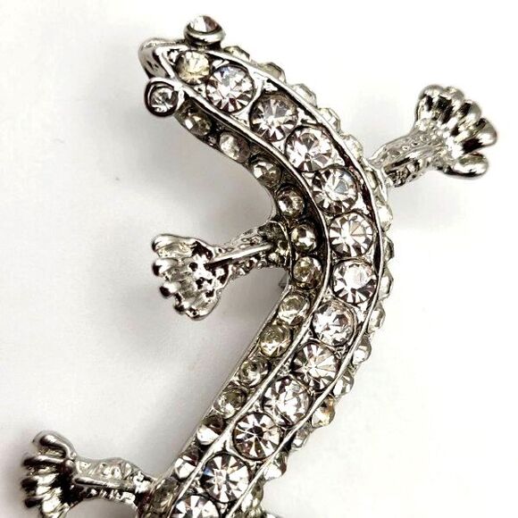 Silvertone and Rhinestone Gecko Lizard Salamander‎ Brooch Pin - Picture 4 of 4